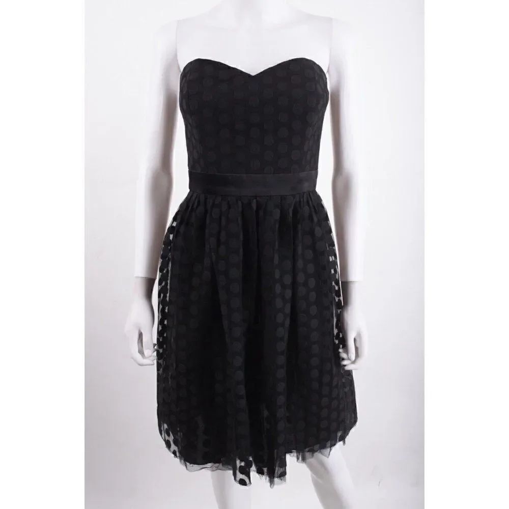 White House Black Market Womens Strapless Dress Black Polka Dot Sz 6 Rockabilly